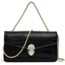 Derimod Kadın Siyah Uzun Zincir Askılı Rugan Mini Klasik Abiye Omuz Çantası 25ABD251416
