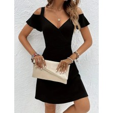 Etiler Collection Kadın Askılı Derin V Yakalı Viskon Elbise