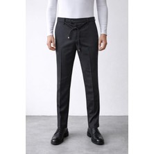 Erkek Jogger Pantolon Belden Ipli Rahat Tam Kalıp Siyah