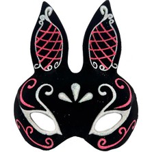 Timion Siyah Renk Kırmızı Beyaz Simli Siyah Süet Kaplama Tavşan Maskesi 18X16 cm (5148)