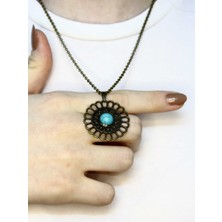 Esha Doğal Taş Firuze Doğal Taşlı Yuvarlak Model Antik Kadın Kolye EUK49F