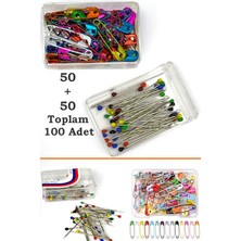 Neler Geldi Neler Çengelli ve Toplu Iğne Karışık Renkli 100 Adet (50+50)= Toplam 100 Adet  Eşarp ve Şal Iğnesi