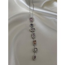 Velora Accessories Zirkon Taşlı Karışık Renkli Soft Element Y Kolye Çelik Kolye