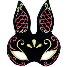 Timion Siyah Renk Kırmızı Gold Simli Siyah Süet Kaplama Tavşan Maskesi 18X16 cm (5148)