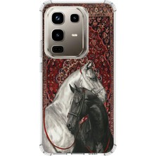 TechTree Infinix Note 50 Pro Uyumlu Geleneksel Halı Motifli Siyah Beyaz At Baskılı Silikon Kılıf