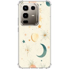 TechTree Infinix Note 50 Pro Uyumlu Krem Zeminli Ay ve Yıldız Baskılı Silikon Kılıf