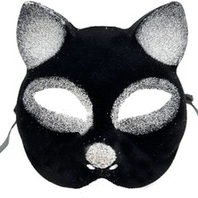 Timion Siyah Renk Gümüş Simli Süet Kaplama Kedi Maskesi 18X14 cm (5148)