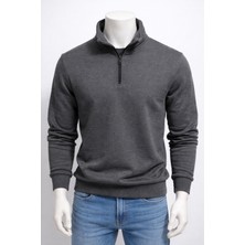Erkek Yarım Fermuar Sweatshirt 3 Iplik Şardonlu Pamuklu Rahat Kumaş
