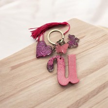 Epoksi Anahtarlık U Harfi Pembe