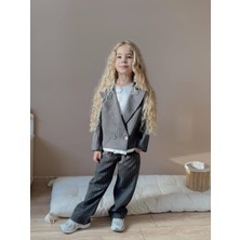 Miniko Kids Kız Çocuk Poliviskon Çizgili Blazer Ceket Pantolon Dokuma Kumaş Takım