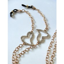 Gözlük Zinciri – Zirkon Taşlı Kalp Figürlü, Rose Rengi Kaplamalı Zincir – Thinblack® Narin Serisi