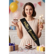 Dodomar Happy Birthday – Kuşak Saten Siyah Üzeri Altın Baskılı Doğum Günü Kuşağı
