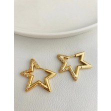 Mercan Aksesuar Yıldız Model Çelik Zirkon Taşlı Küpe 2,5 cm