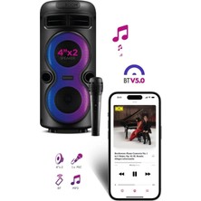 Maxron Mxboom Karaoke Mikrofonlu Bluetooth Hoparlör | 10W Güçlü Ses, Rgb LED Işıklı Parti Sistemi, Tws Destekli Ses Bombası