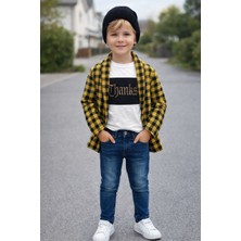 Kokoş Bebe Erkek Çocuk Thanks Baskılı Tişört Jean Pantolon Ekose Ceket 3’lü Kombin