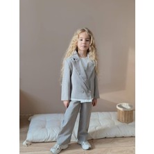 Miniko Kids Kız Çocuk Poliviskon Çizgili Blazer Ceket Pantolon Dokuma Kumaş Takım