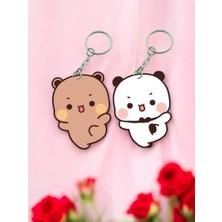 ADA 3D Dudu Bubu Panda Ayıcık Çift Anahtarlık Seti Sevgiliye Özel Hediye Çanta Süsü