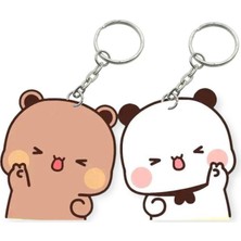 ADA 3D Dudu Bubu Panda Ayıcık Çift Anahtarlık Seti Sevgiliye Özel Hediye Çanta Süsü