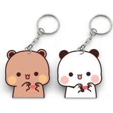 ADA 3D Dudu Bubu Panda Ayıcık Çift Anahtarlık Seti Sevgiliye Özel Hediye Çanta Süsü