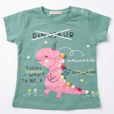 Peri Masalı 9 Ay Bebek Tişörtü Figürlü Dijital Baskı %100 Pamuk Bisiklet Yaka Kısa Kollu