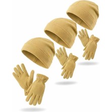 Single Sword Şapka 0//BEJ Kadın & Erkek 3’lü Kışlık Polar Bere Seti – Sıcak Tutacak Unisex