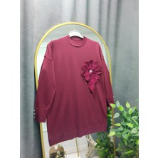 Nisa Butik Giyim Merserize 3 Boyutlu Çicek Aksesuarlı Tunik