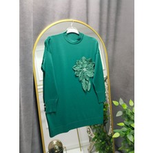 Nisa Butik Giyim Merserize 3 Boyutlu Çicek Aksesuarlı Tunik
