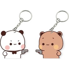 ADA 3D Dudu Bubu Panda Ayıcık Çift Anahtarlık Seti Sevgiliye Özel Hediye Çanta Süsü