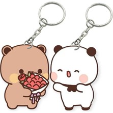 ADA 3D Dudu Bubu Panda Ayıcık Çift Anahtarlık Seti Sevgiliye Özel Hediye Çanta Süsü