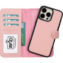 Eco Lounge Apple iPhone 15 Pro Max Uyumlu Deri Cüzdanlı Kılıf Mwwn Nu2 Pembe