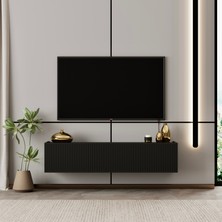 Enwood Capella Tv Ünitesi Siyah Mdf 120 cm Duvara Monte Kapaklı Raflı