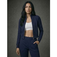 İnci Zehra Kadın Siyah Fermuarlı Dik Yaka Spor Ceket