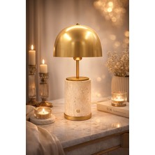 Montdekor El Yapımı Mermer Taşlı Bronz Abajur (40 cm yükseklik)