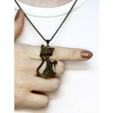 Esha Doğal Taş Akik Doğal Taşlı Kedi Model Antik Kadın Kolye EUK50A