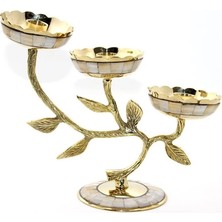 Eco Lounge Pirinç Sedefli 3'lü Şamdan Model 4