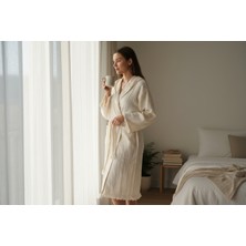 Bohem Kapüşonlu 4 Kat Müslin Organik Unisex Bornoz, Natural