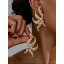 Alya's Aksesuar 14K Altın Kaplama Şık Vintage Tarzı Taşlı Denizyıldızı Küpe