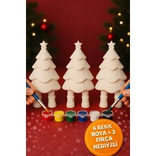 Printella 3’lü Yılbaşı Çam Ağacı Boyama Seti – 6 Renk Boya + 3 Fırça Hediyeli