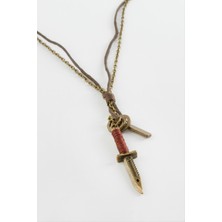 Marsilyan Hançer Deri Zincir Erkek Kolye