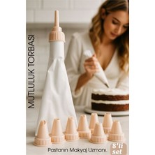 Findit Profesyonel 8'li Krema Sıkma Torbası Seti | Pastacılık Dekorasyon Uçları ve Fırfır Başlıkları