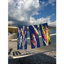 Husta Aksesuar  El Emeği Modern Soyut Üçlü Tablo Seti - Mdf Üzeri Akrilik -37X15