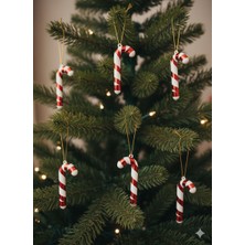 Dodomar 7 cm – Yılbaşı Ağaç Süsü Baston Şeker Kırmızı 6 Parça Askılı Dekoratif Set