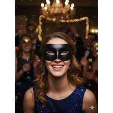 Dodomar Mat Siyah Kurdela Bağlamalı Yılbaşı Kutlama Lüks Maske Gözlüğü