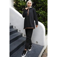 İmaj Butik Siyah Kapüşonlu Tunik Pantolonlu Takım