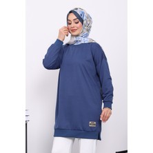 İmaj Butik Açık Lacivert Bisiklet Yaka Armalı Tunik