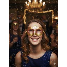 Dodomar Plastik Simli Sarı Yılbaşı Maske Göz Maskesi Kutlama Parti Aksesuarı