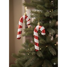 Dodomar 16 cm – Yılbaşı Ağaç Süsü Baston Şeker Beyaz Şeritli Askılı Dekoratif Çam Ağacı Süsü