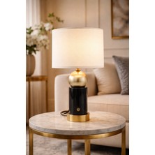 Montdekor El Yapımı Mermer Taşlı Bronz Abajur (50 cm yükseklik)