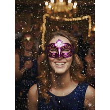 Dodomar Plastik Simli Mor Yılbaşı Maske Göz Maskesi Kutlama Parti Aksesuarı