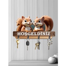 Altınuç Art Design Dört Metal Kancalı 30 x 16 cm 2d Ahşap Uv Baskılı Hoşgeldiniz Mdf Duvar Askılığı Anahtarlık V2